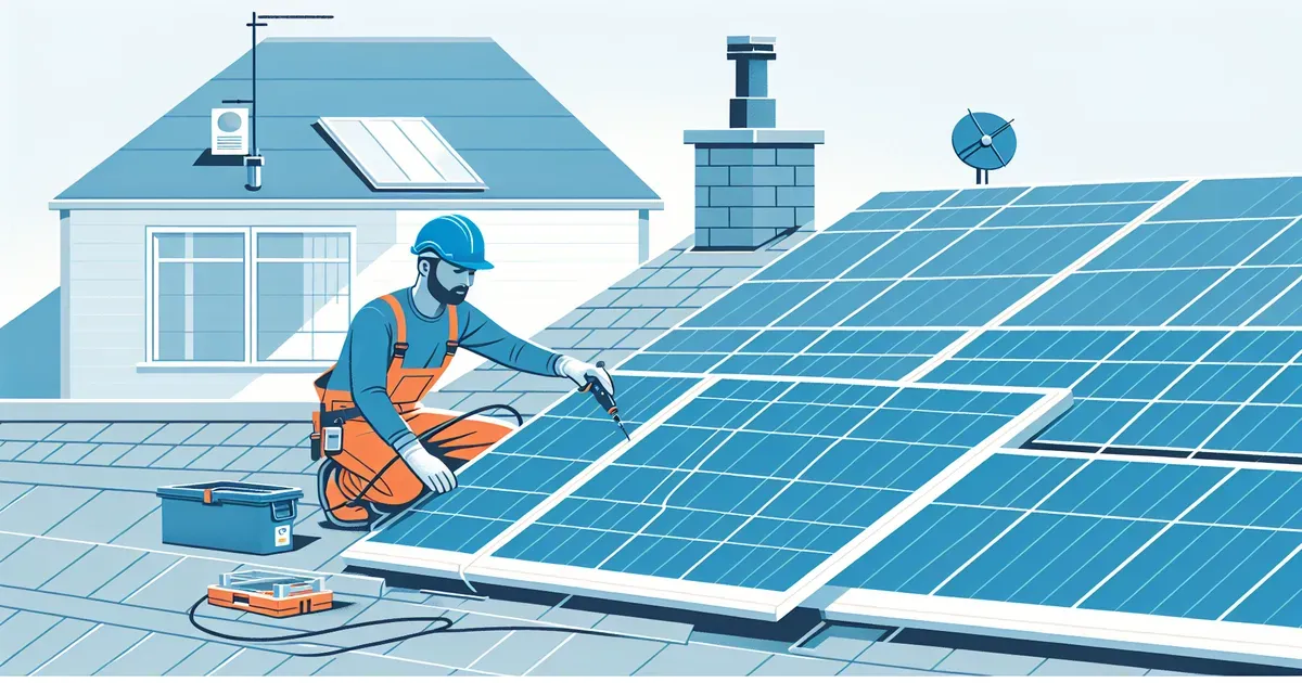 Tecnico che effettua manutenzione su un impianto fotovoltaico residenziale sul tetto