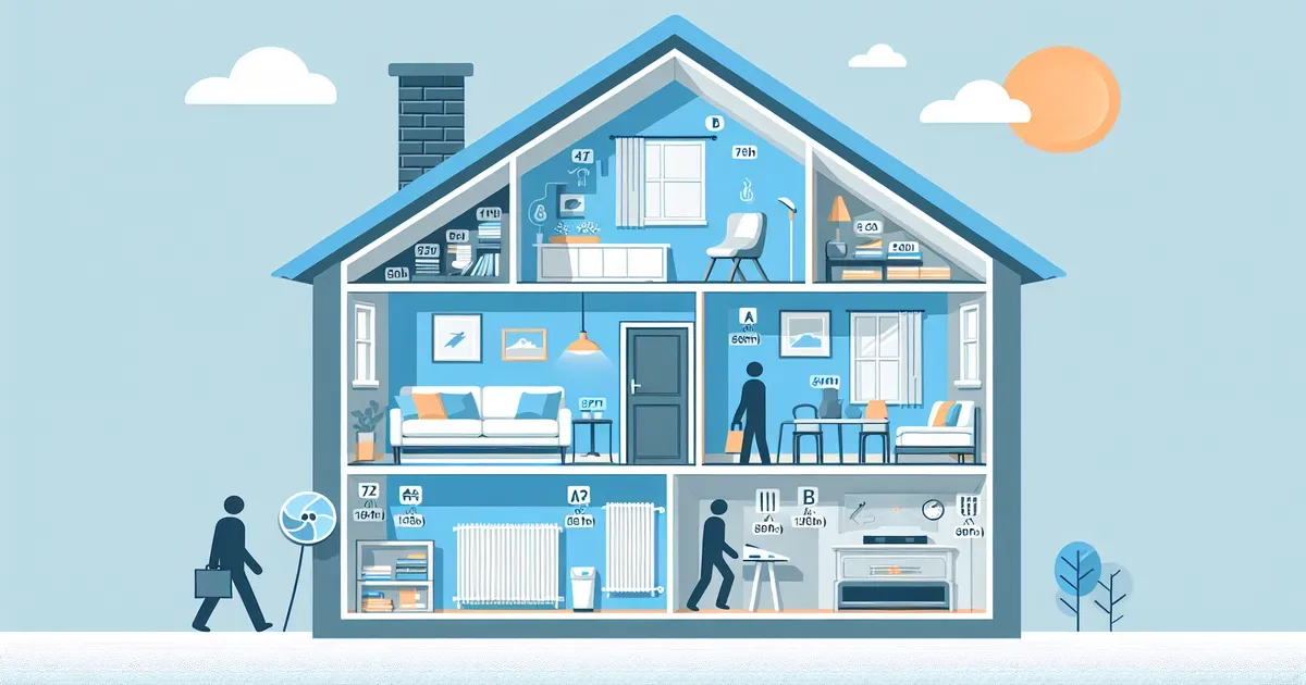 Casa in sezione con evidenziati i cinque interventi principali di efficienza energetica