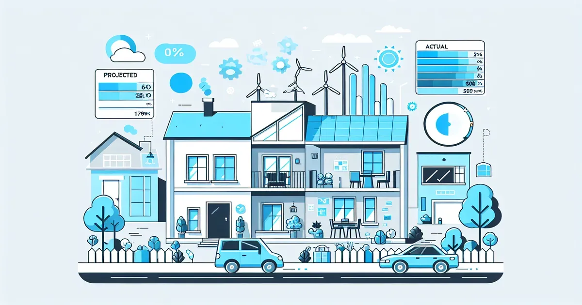 Grafico che mostra la discrepanza tra risparmio energetico previsto e reale in un'abitazione