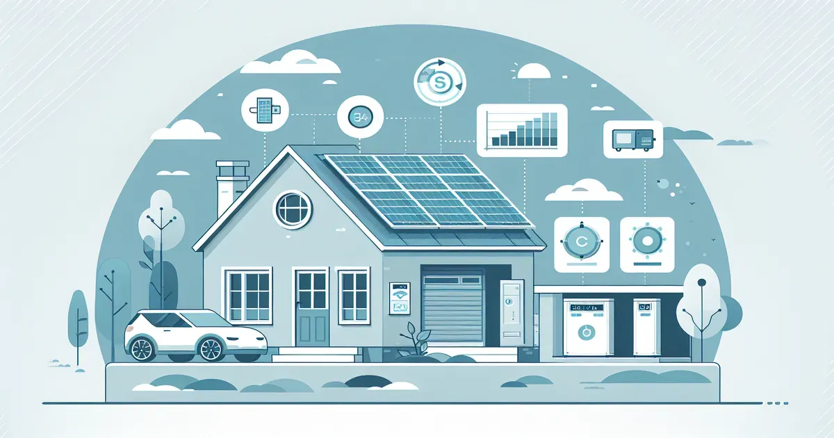 Sistema domestico con pannelli fotovoltaici, batteria di accumulo e dashboard di gestione energetica