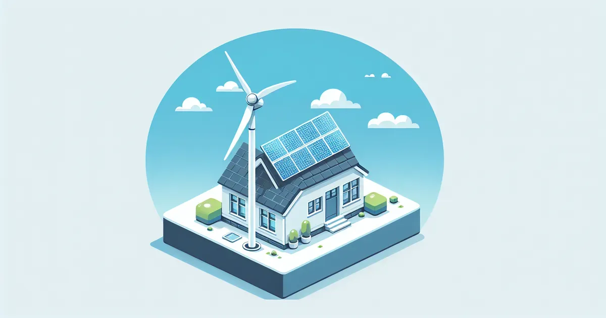 Mini turbina eolica installata sul tetto di una casa accanto a pannelli fotovoltaici