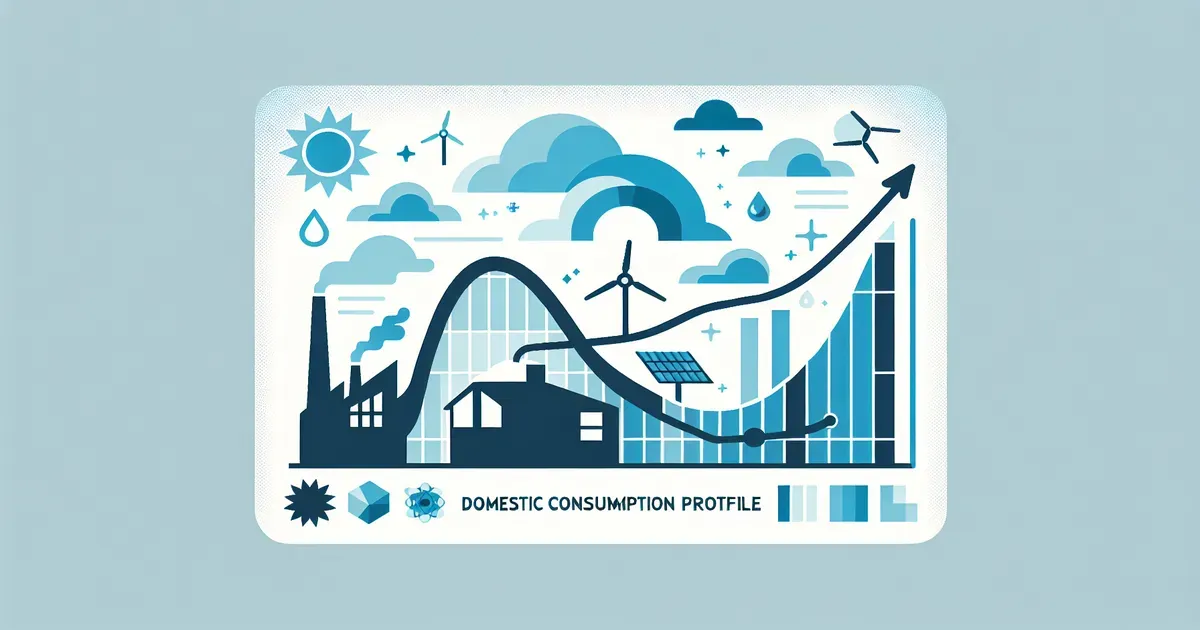 Grafico di un profilo di consumo domestico sovrapposto alla curva di produzione fotovoltaica