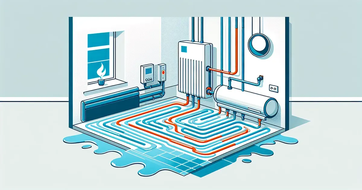 Schema di un impianto radiante a pavimento collegato a una pompa di calore