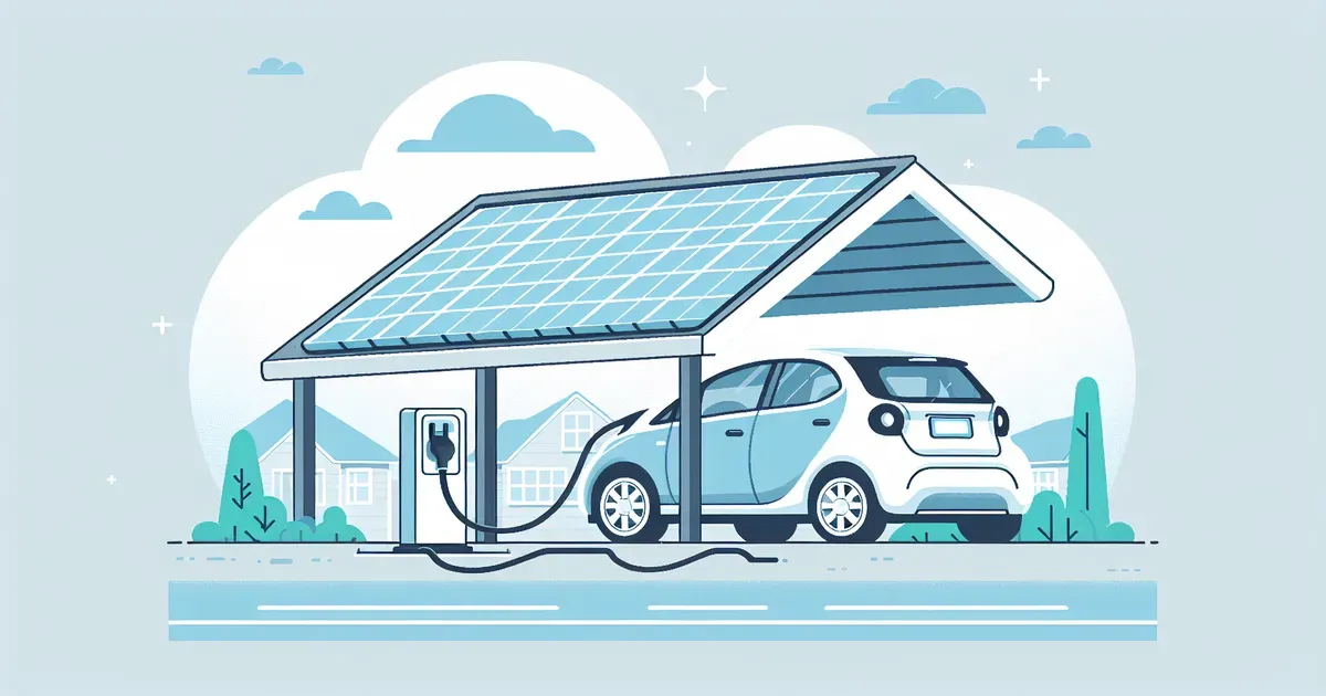 Auto elettrica in ricarica sotto una pensilina fotovoltaica residenziale